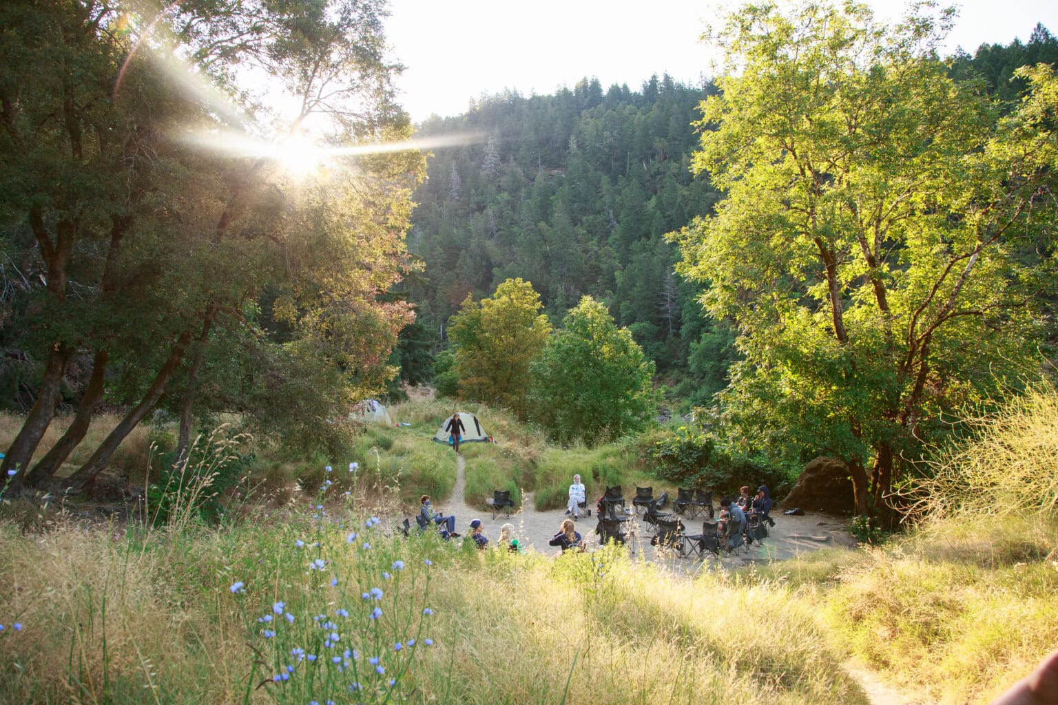 A campsite along the Rogue River at dawn