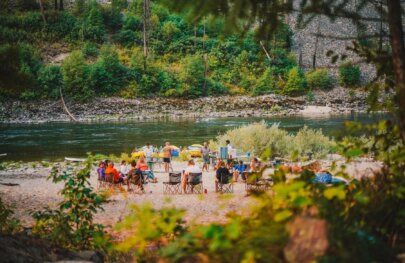 A raft trip camping on a beach on Idaho's Main Salmon River.