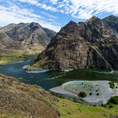 Landscape view of the Snake River through Hells Canyon on an OARS trip.
