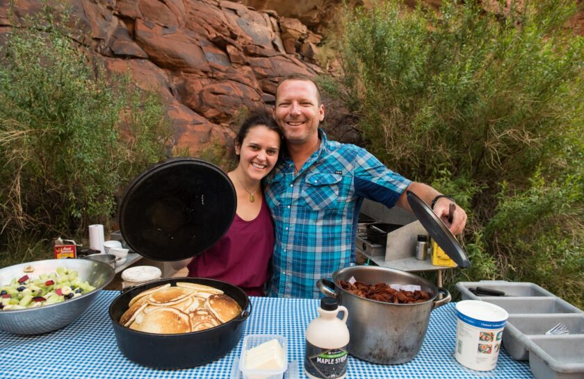 Showing off breakfast during an OARS Grand Canyon trip
