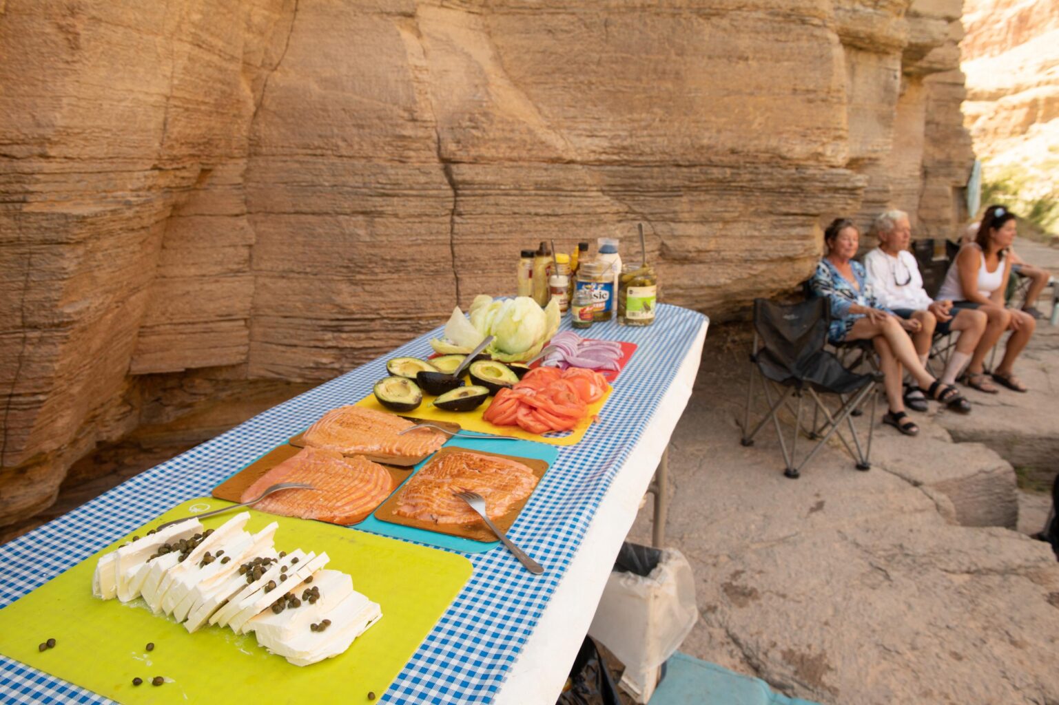 Bagel station on a OARS Grand Canyon rafting trip