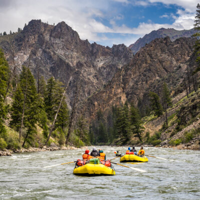 Two boats floating down Idaho' Salmon River