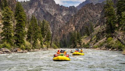 Two boats floating down Idaho' Salmon River