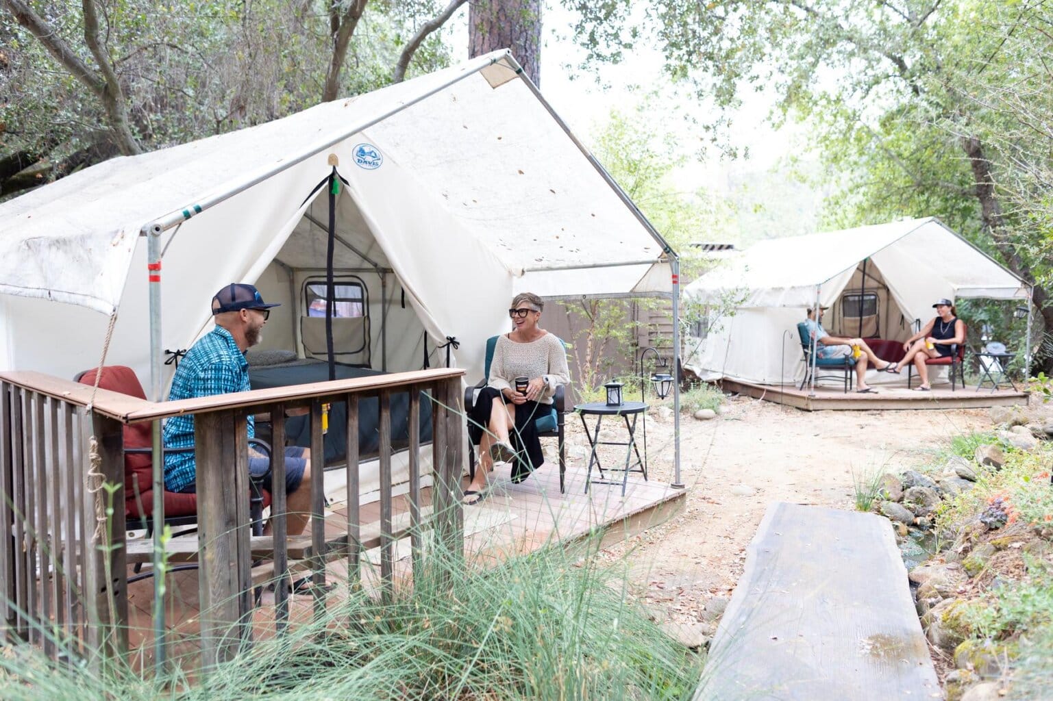 Platform tents at OARS American River Outpost campground