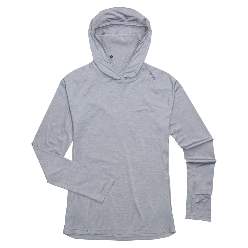 A product photo showing the NRS Silkweight Hoodie for women. 