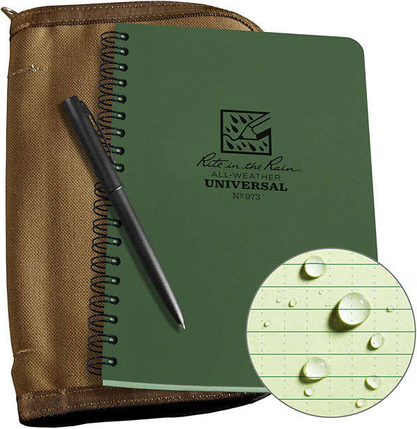 Rite in the Rain Weatherproof Metal Retractable Ballpoint Pen + Notebook