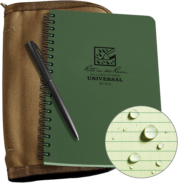Rite in the Rain Weatherproof Metal Retractable Ballpoint Pen + Notebook