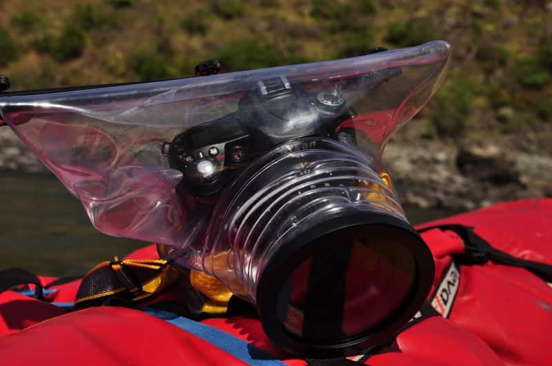 Camera in a plastic bag housing