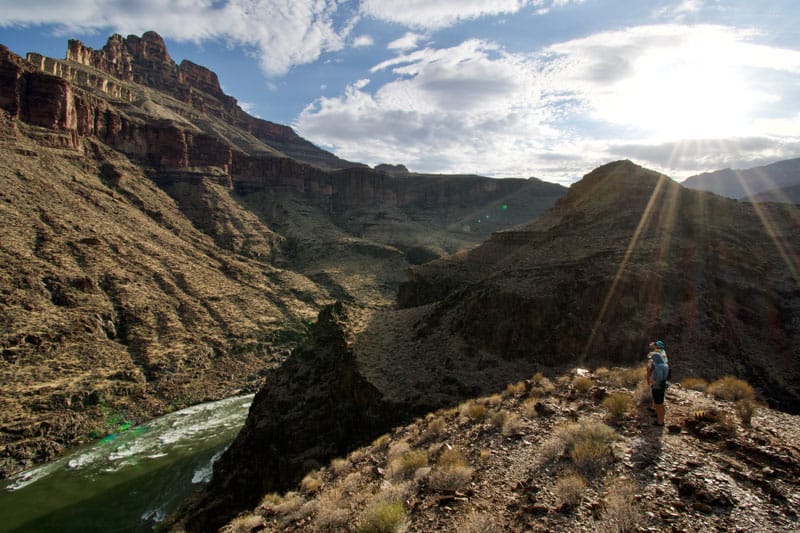 Hiking along the Bright Angel Trail in Grand Canyon