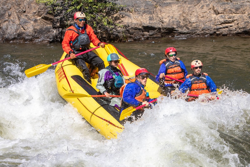 Participants in OARS California Whitewater Guide School practice their skills on the South Fork of the American River. 