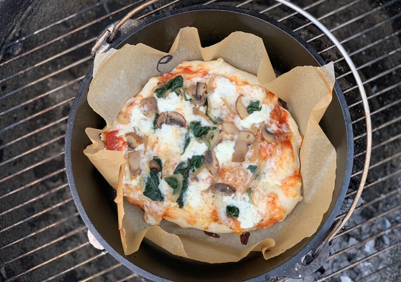 Dutch oven pizza camping