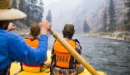 A raft travels through a smoky canyon in Idaho