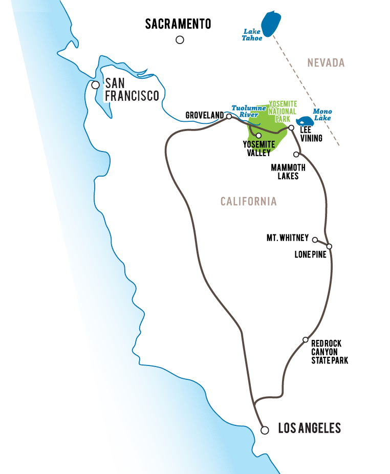 MAP: Los Angeles to Yosemite Road Trip Route