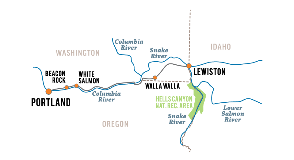 Map: Road trip from Portland to Lewiston, Idaho 