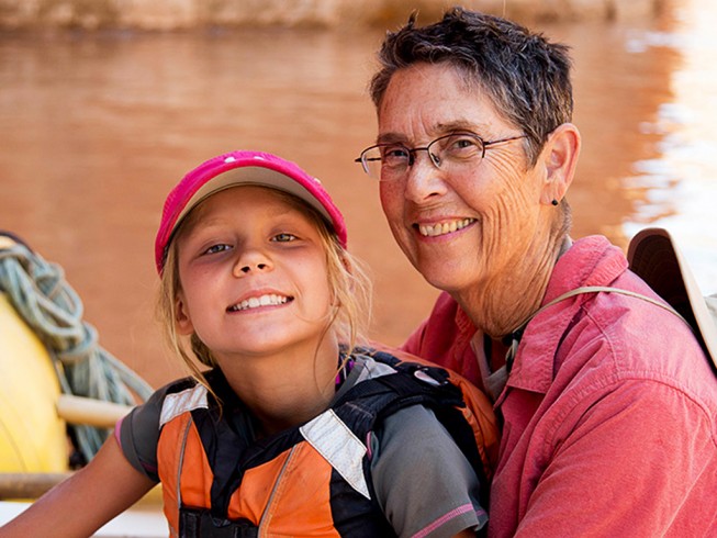 A grandma and her granddaughter on a Cataract Canyon rafting trip