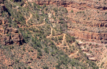 Zig zagging section of the Bright Angel Trail in Grand Canyon National Park