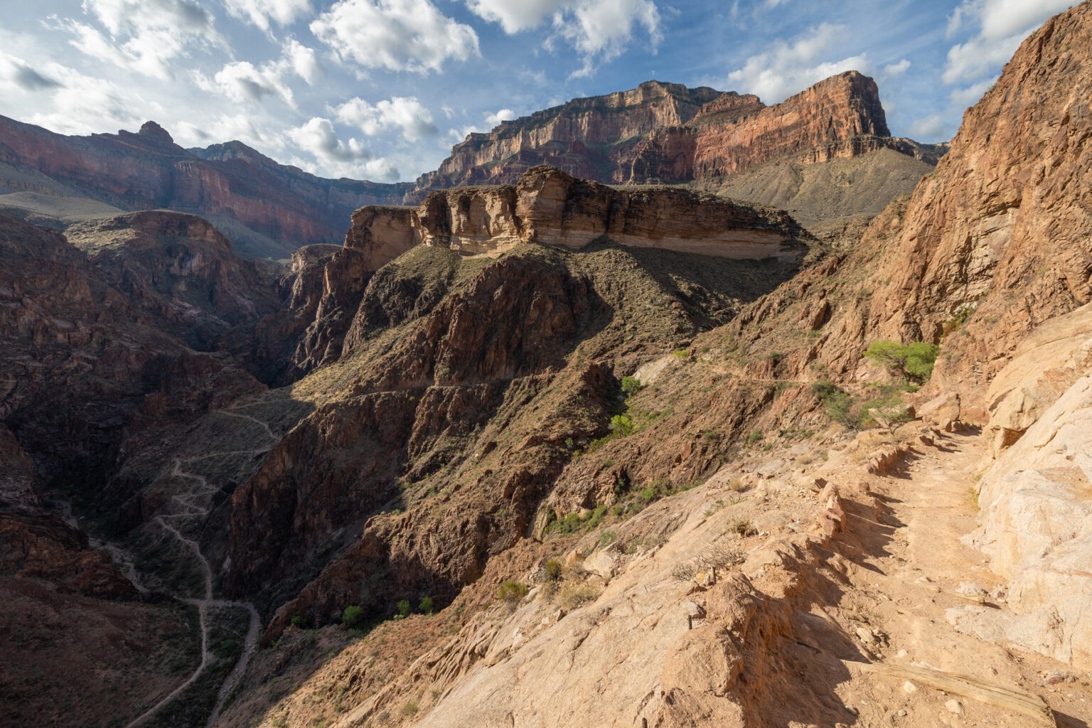 View of the Bright Angel Trail showing steps and zigzags in Grand Canyon