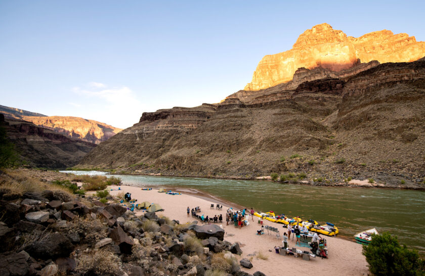 Sunset camp on OARS river trip in Grand Canyon
