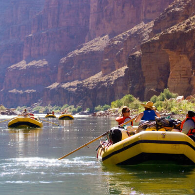 Four OARS rafts in Grand Canyon