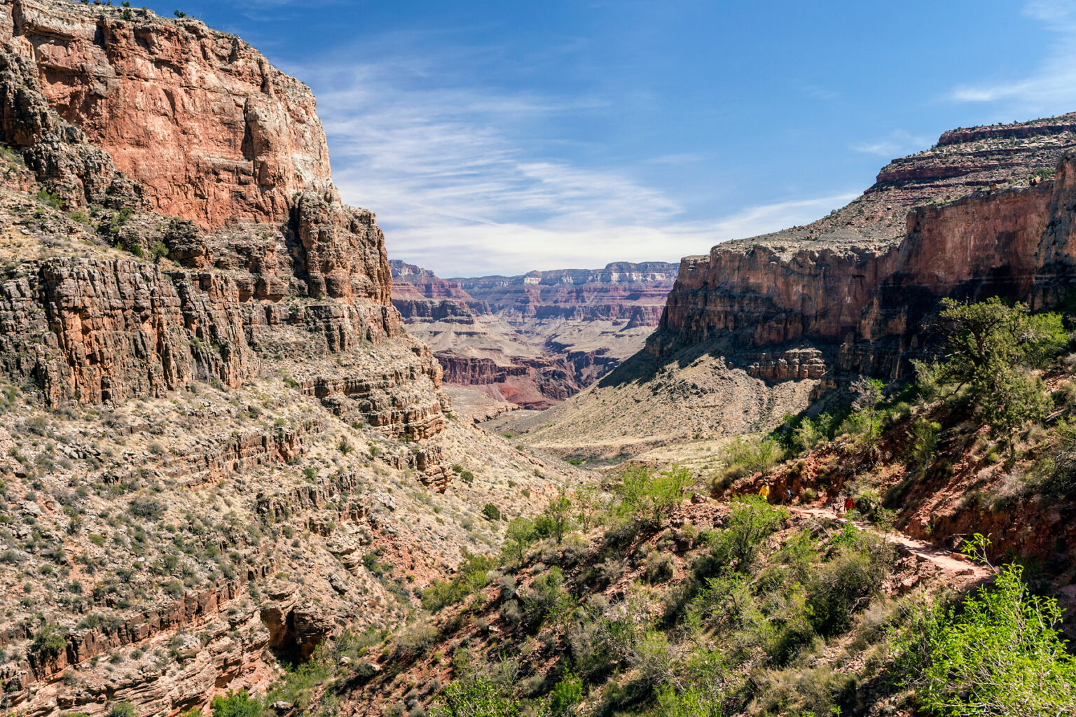 View of Bright Angel Trail as it descends into Grand Canyon