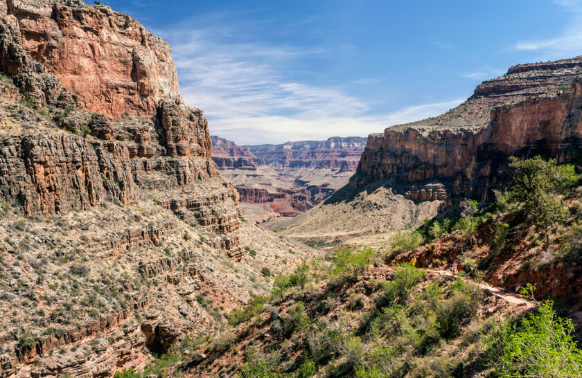 View of Bright Angel Trail as it descends into Grand Canyon