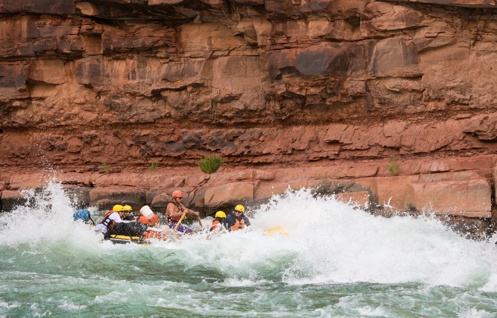 Group whitewater rafting through the Gerand Canyon.