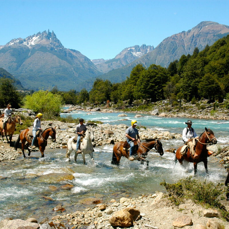 Group horseback riding in Chile.