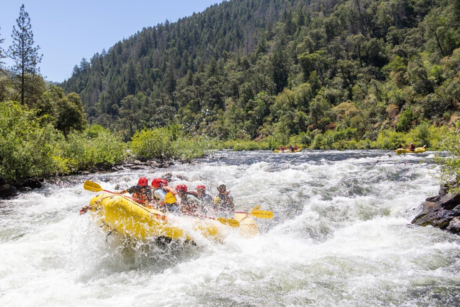 A rafting group splashed through a rapid on the Chili Bar section of the South Fork of the American River