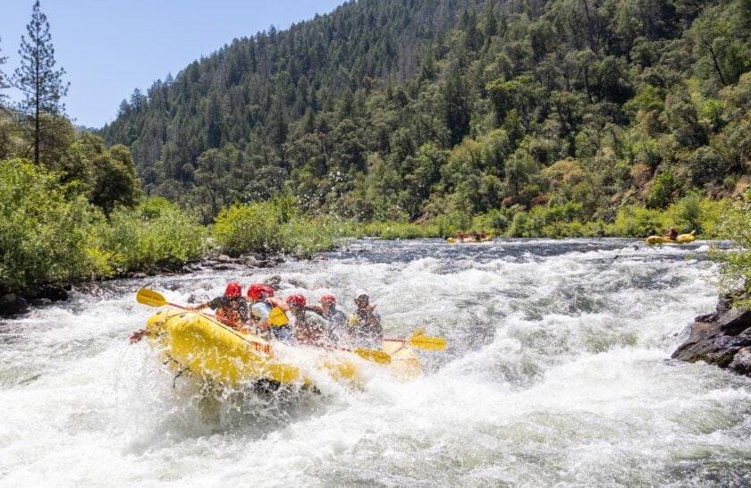 A rafting group splashed through a rapid on the Chili Bar section of the South Fork of the American River
