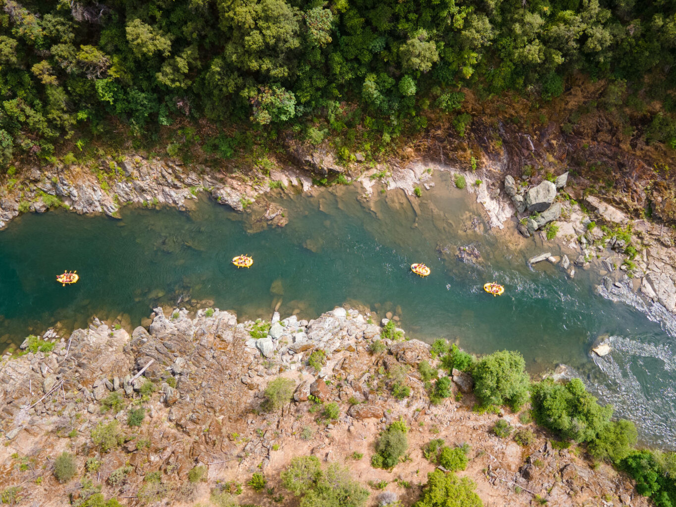 Groups rafting down the American River.