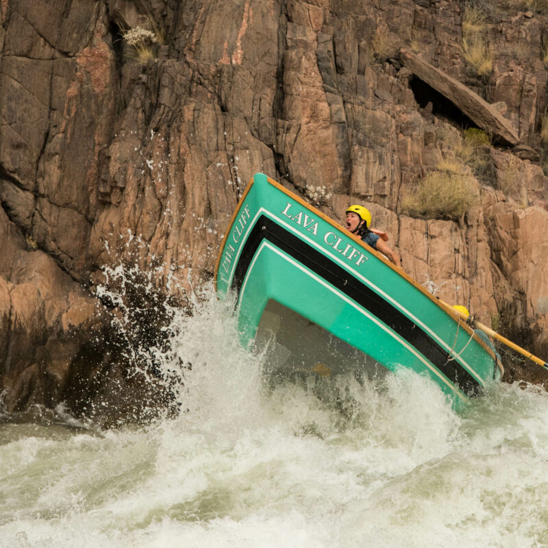 Boat navigating rapids in the Colorado River.