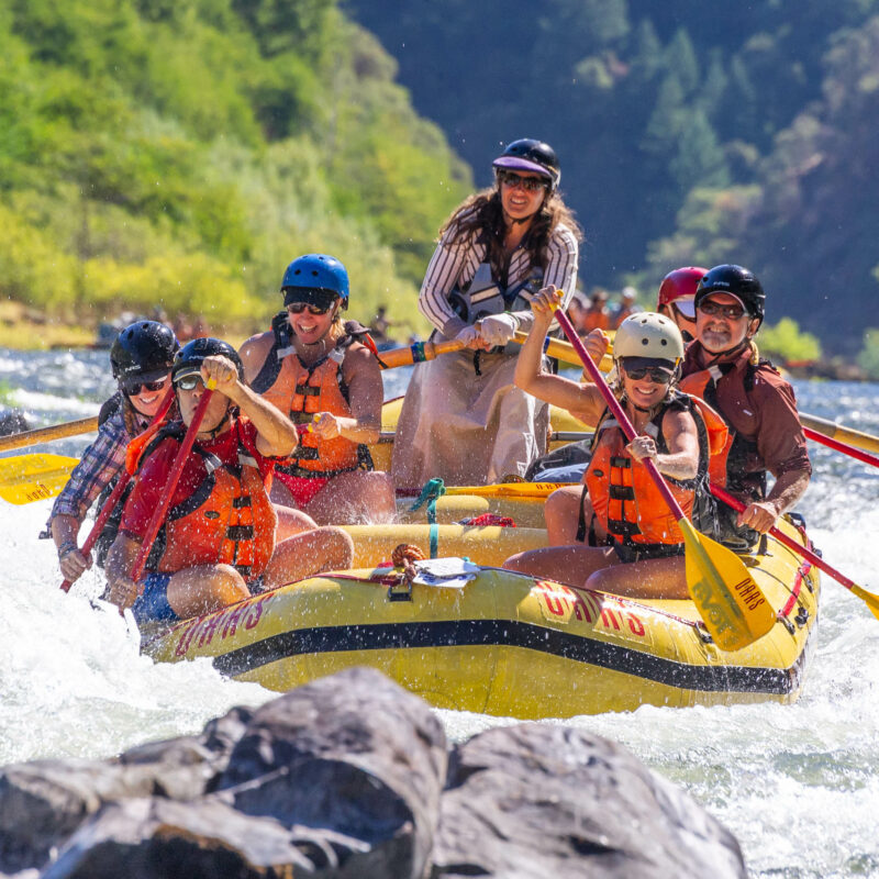 Rafters having fun on the Rogue River in Oregon.