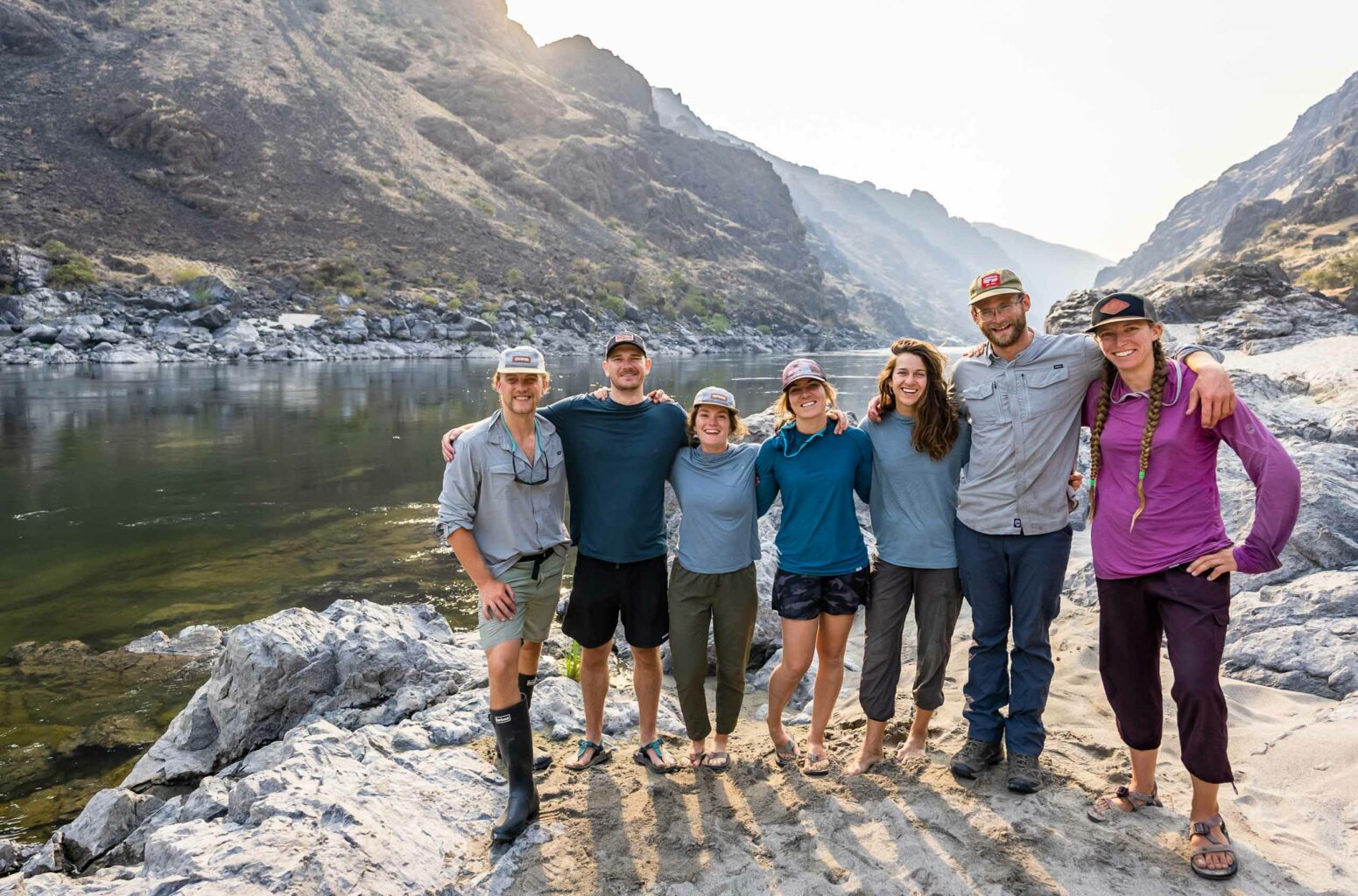 A group of OARS Idaho guides poses for a photo on the Lower Salmon River.