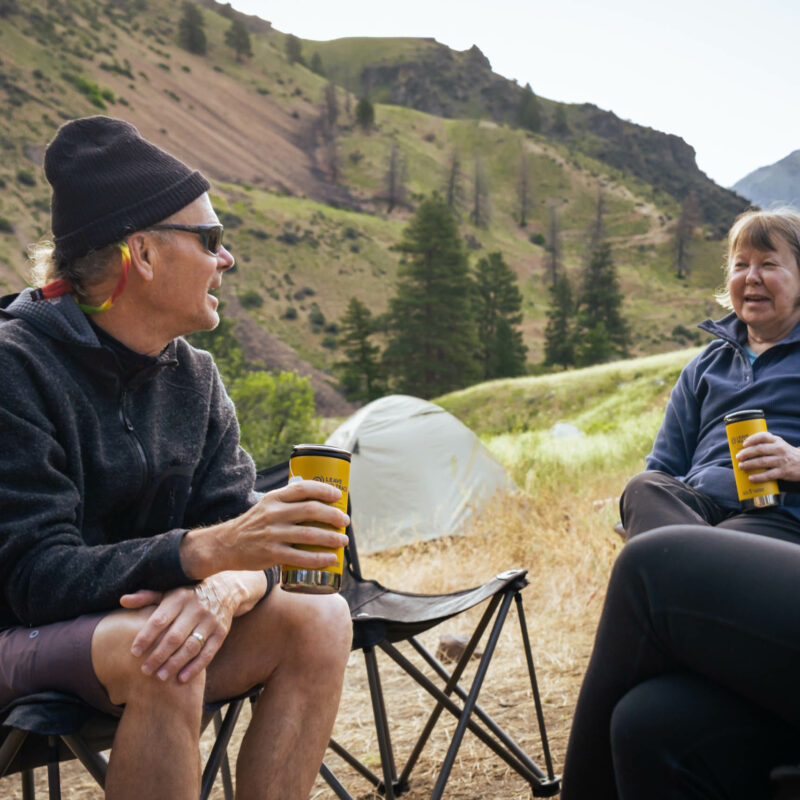 A group of people resting on a hike.