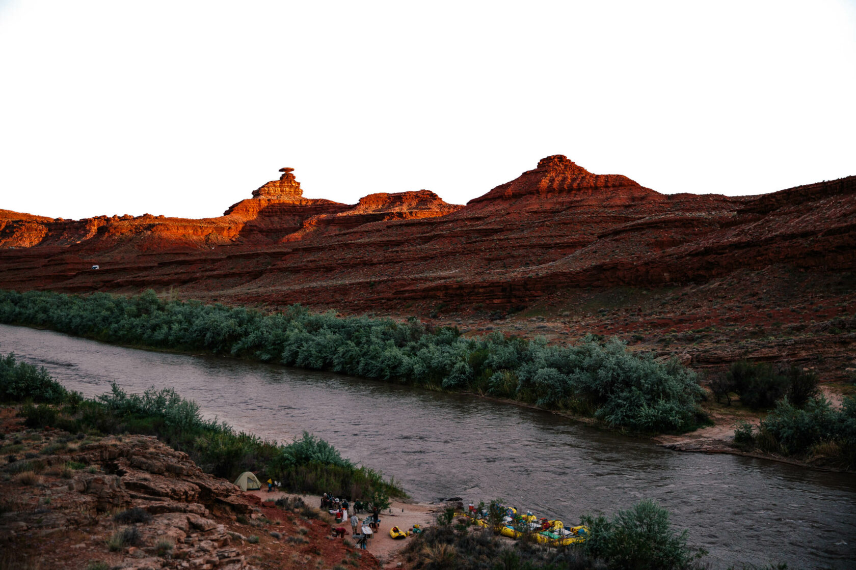 San Juan river with the canyon formations in the background.