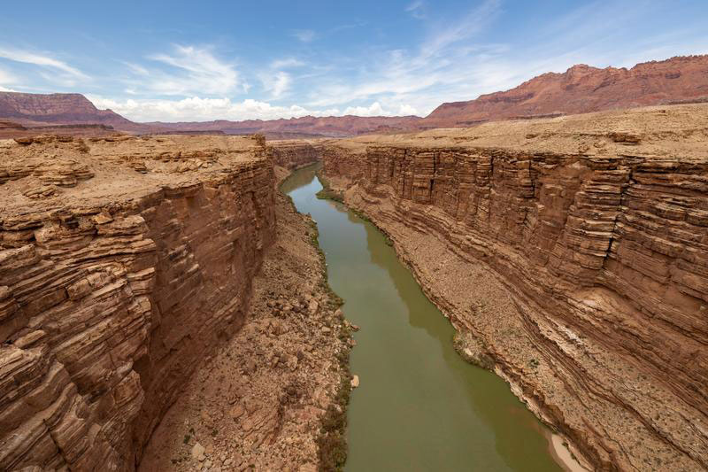 Colorado River slicing through layers of rock in Grand Canyon