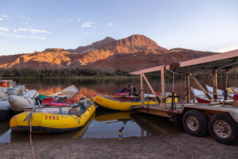 An OARS rafting trip prepares to launch at Lees Ferry in Grand Canyon
