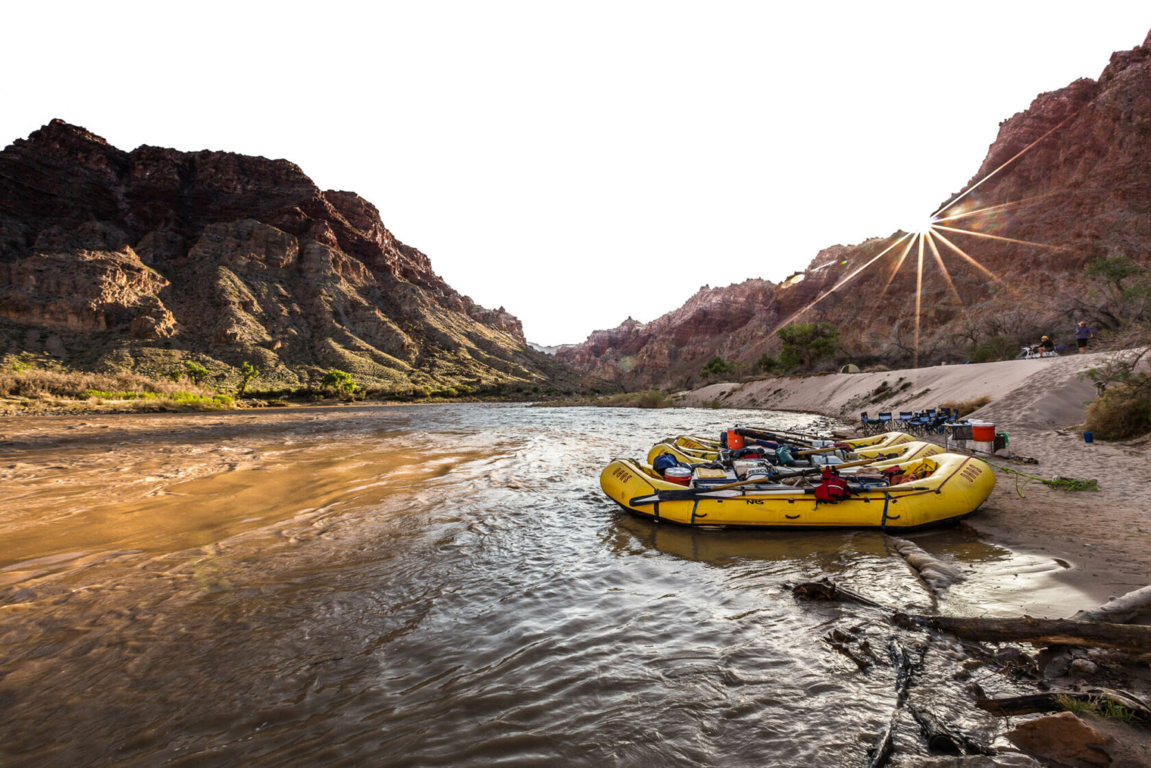 OARS rafts parked on the Colorado River in Utah