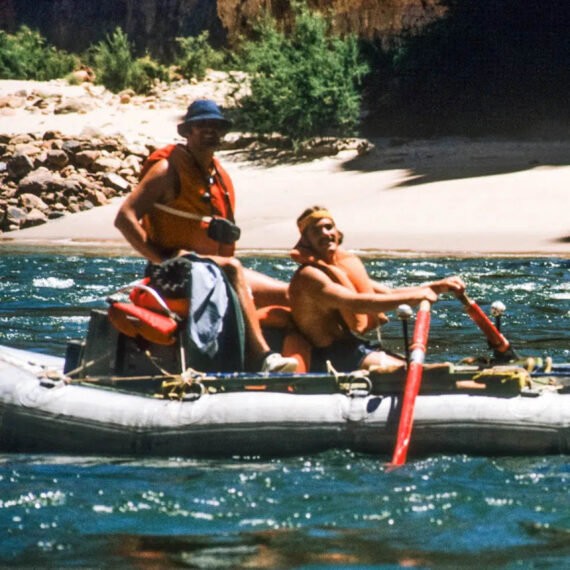 Dave Shore rowing a boat in 1973.