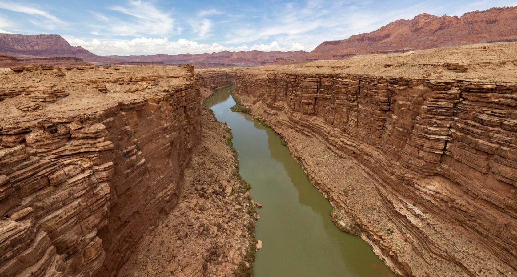 Colorado River slicing through layers of rock in Grand Canyon
