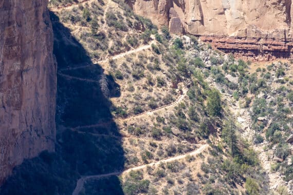 Zigzagging path up the canyon.
