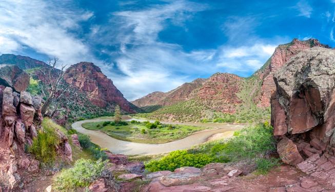 Gates of Lodore Rafting|View upstream from Bluff-over-Pot Creek Camp | Photo: Jim Block