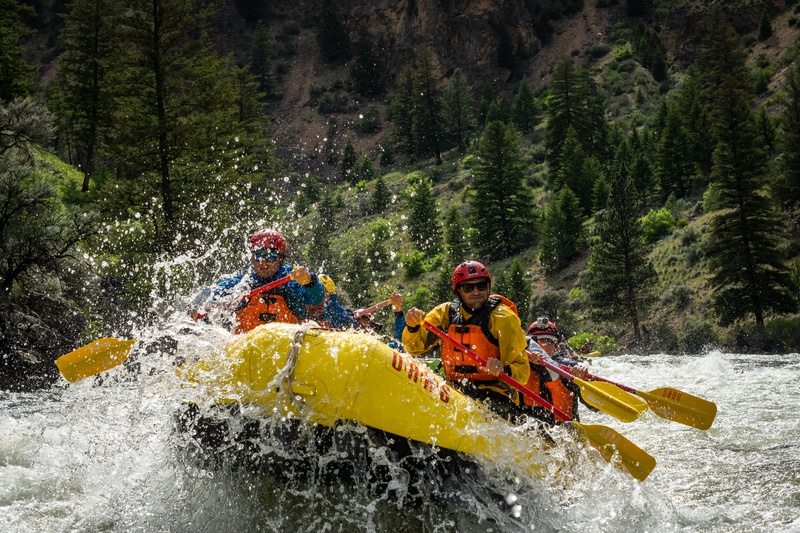 Paddlers tackling a rapid on a Middle Fork Salmon rafting trip