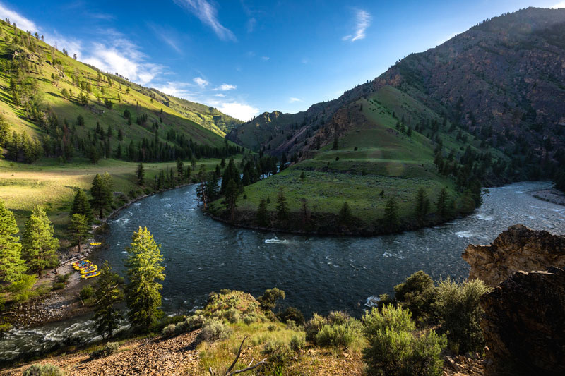 OARS rafts on a secluded stretch of the Middle Fork Salmon River