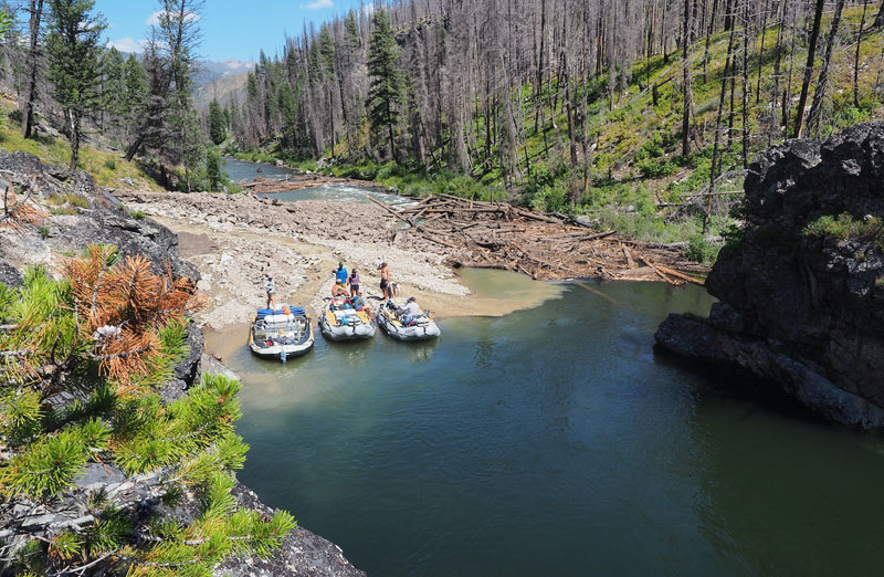 A group of rafters trapped by the Middle Fork Salmon debris flow near Ramshorn Creek - August 2022