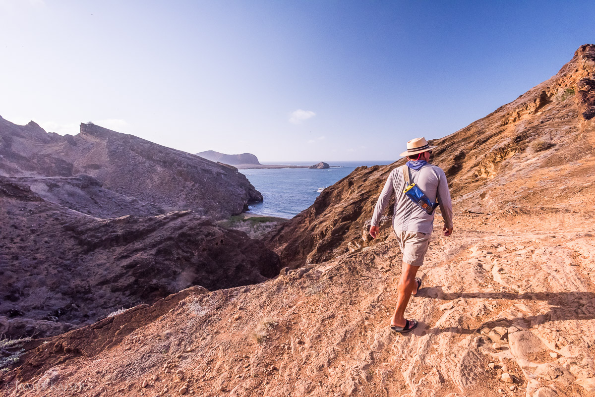 Man hiking on San Cristobal in the Galapagos Islands