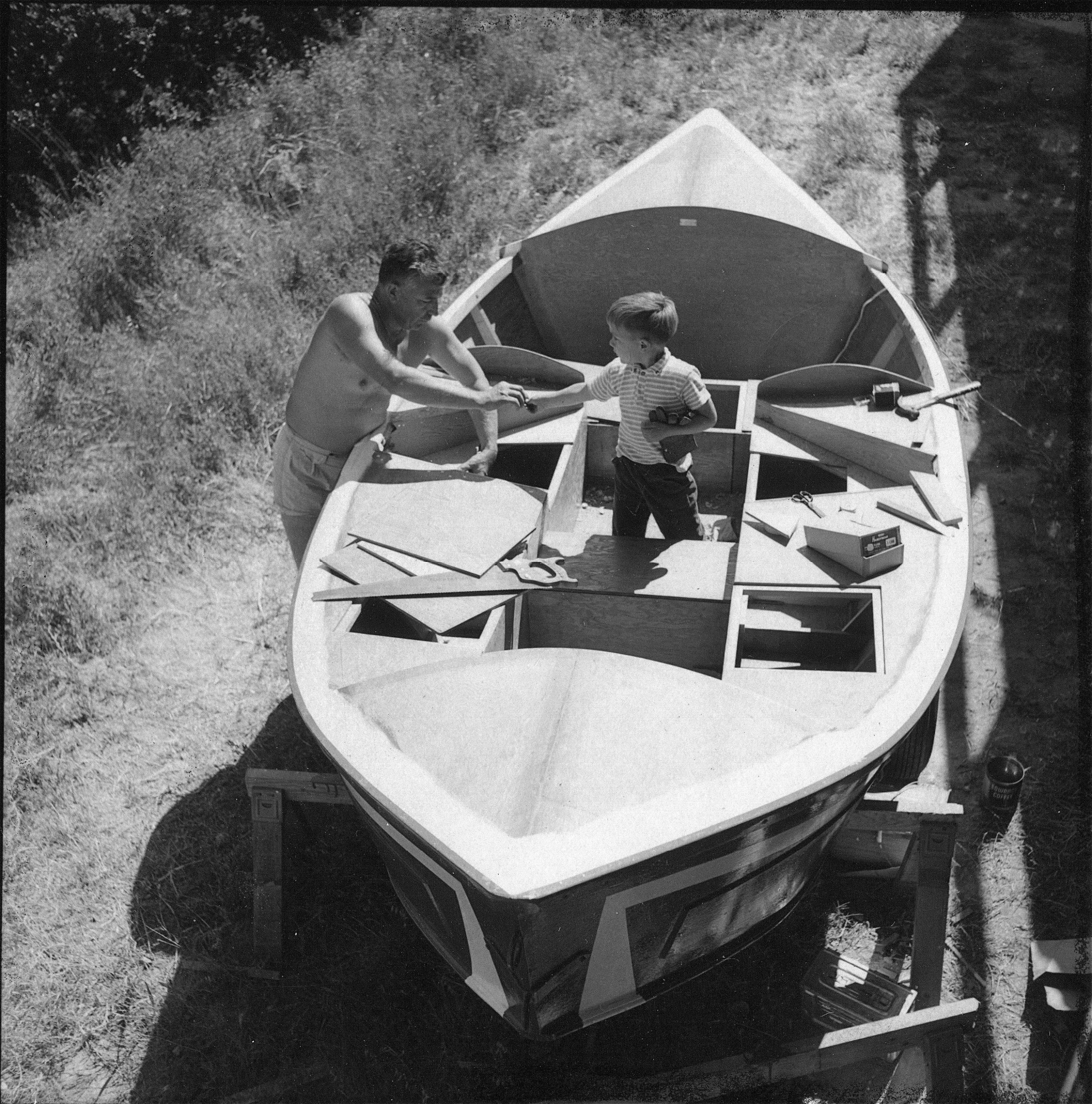 Martin Litton working on an early dory