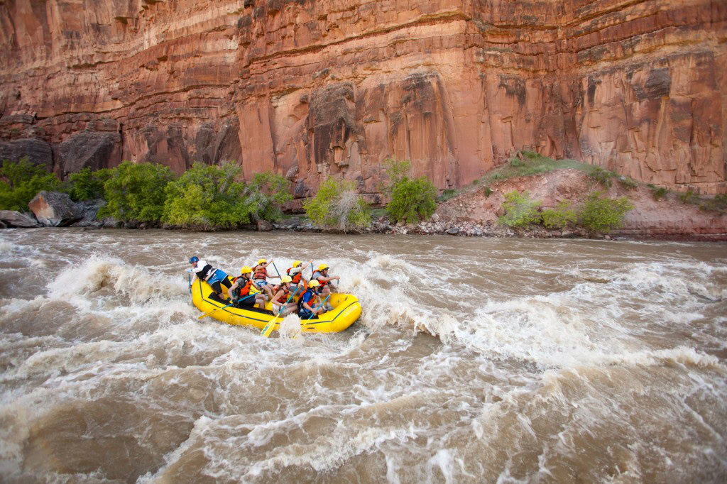 Rafters paddle through a section of whitewater on the Yampa River in Utah.