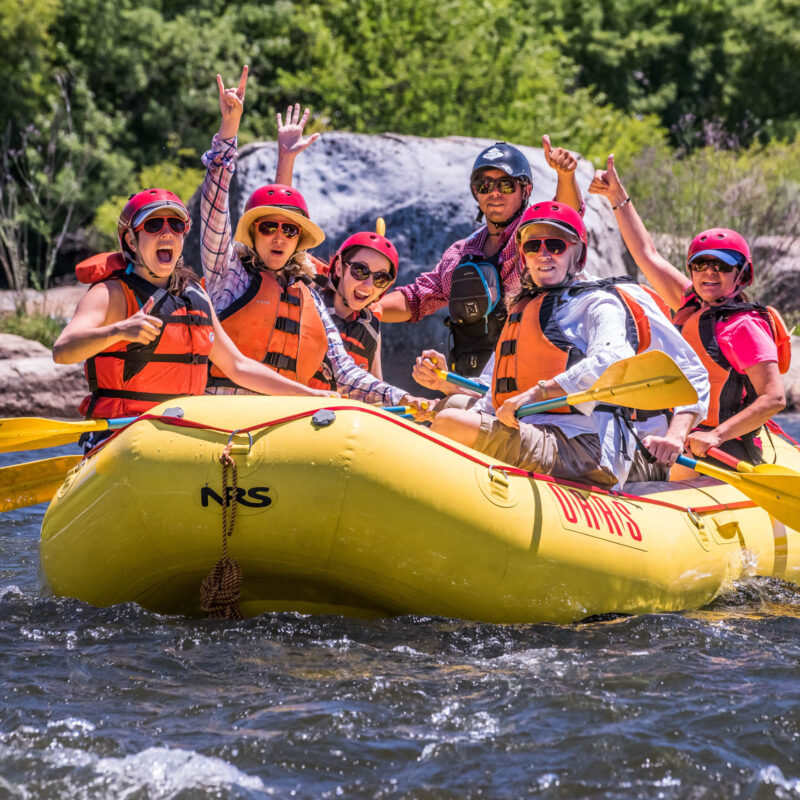 Group rafting through the American South Fork river.