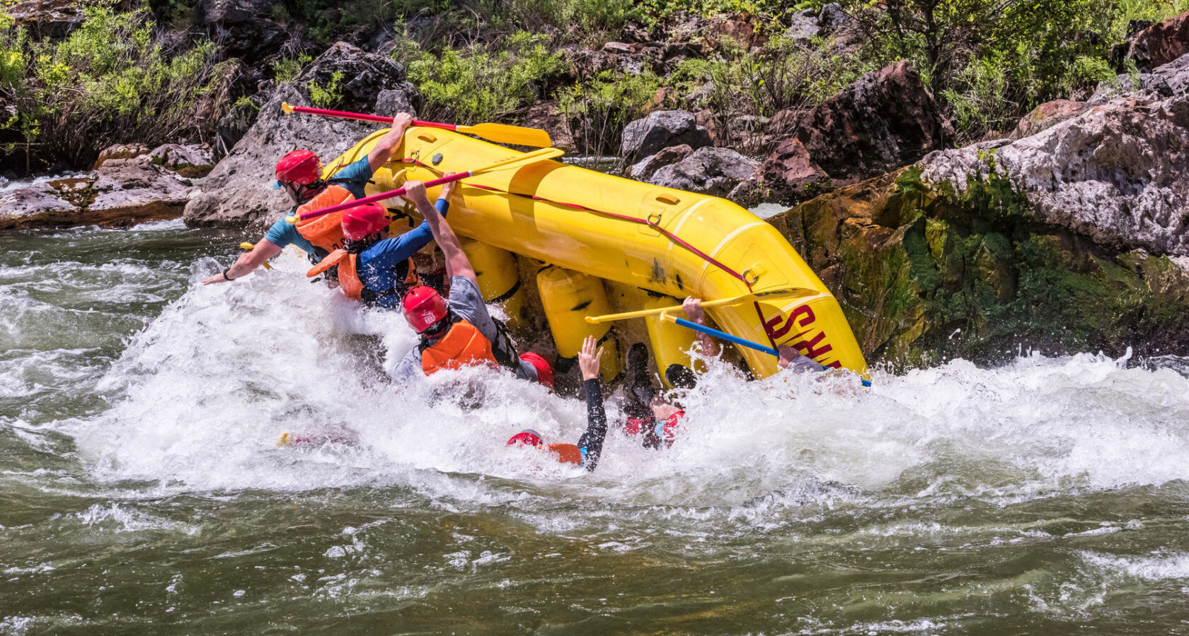Raft flip on the Tuolumne River trip in California